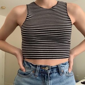 zara black and white cropped striped tank